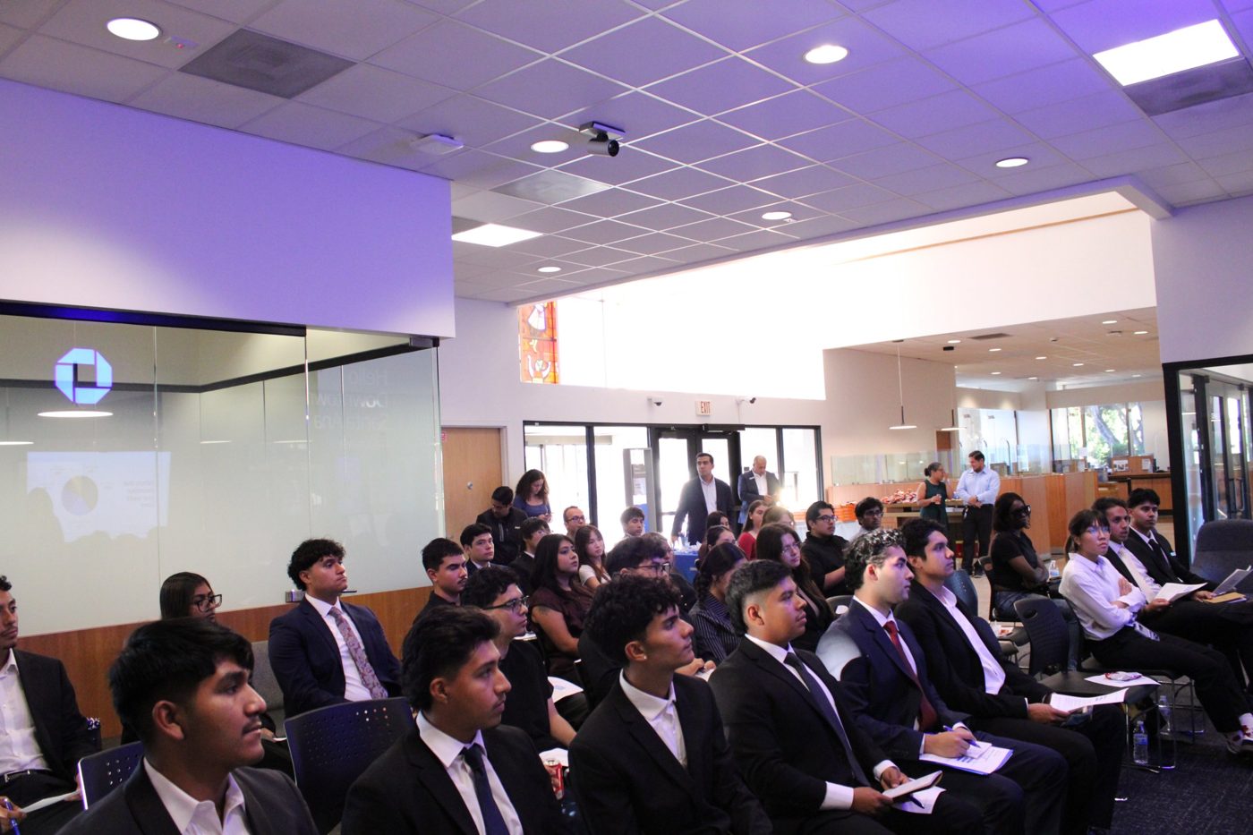 Students listen during the JPMorgan Chase Career Day program